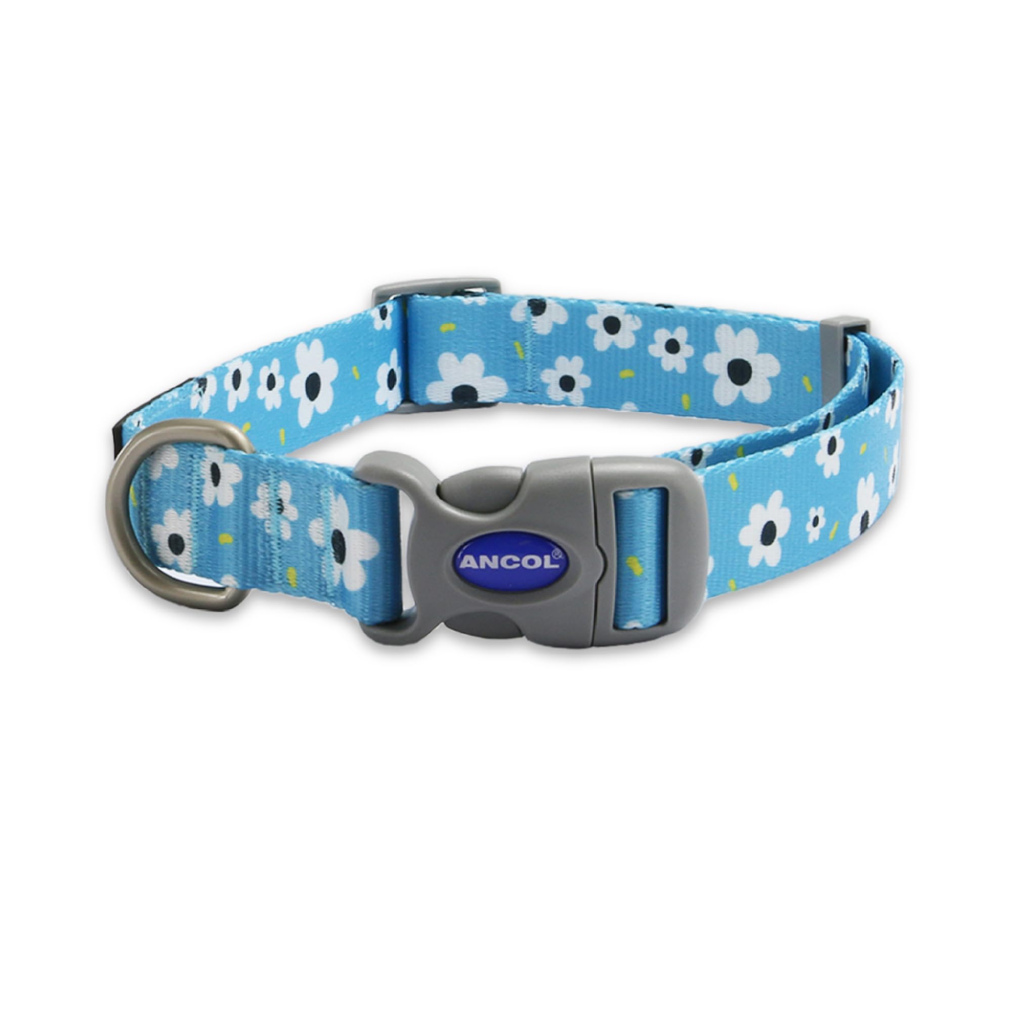 Ancol Soho Dogs Collar in Daisy Leaf - 100% Recycled Fabric Comfortable Pet Accessory - Sturdy Adjustable Buckle Puppy Neckband - L