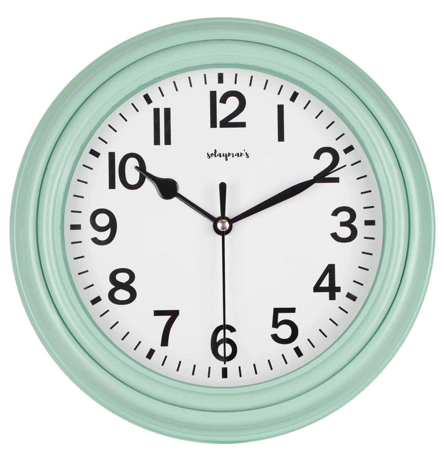 Solayman's Ultimate Silent Wall Clock with Non-Ticking Quartz Movement, Easy to Read Classic Round Wall Clock for Living Room Decor, Bedroom, Kitchen, Office, Classroom- Mint Wall Clock