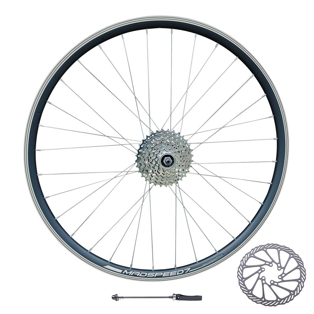 QR 700c 28" (ETRTO 622x19) Hybrid Bike REAR Wheel + 9 speed Freewheel (11-32t) + 160mm Disc Rotor - Sealed Bearing (6 Bolt) Disc Brake Hub (Very Smooth hub) - Double Wall – 32x Silver Spokes