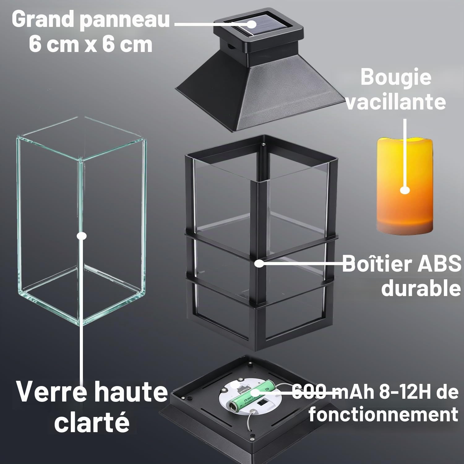 Lanterne Solaire Exterieur Jardin 2 Pièces Lanterne Exterieur Solaire avec Effet Bougie Vacillante, IP44 Étanche Lanternes D'extérieur Lampe Solaire pour Jardin Patio Balcon Camping