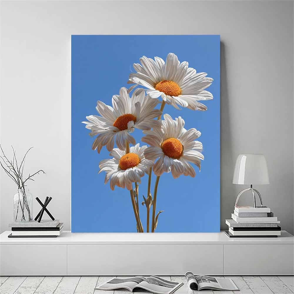 CUDAOO Semplice arte botanica Stampe su Canvas Margherita secca per Camera da Letto Agriturismo Soggiorno Bagno(bianco)-60x90cm Incorniciato