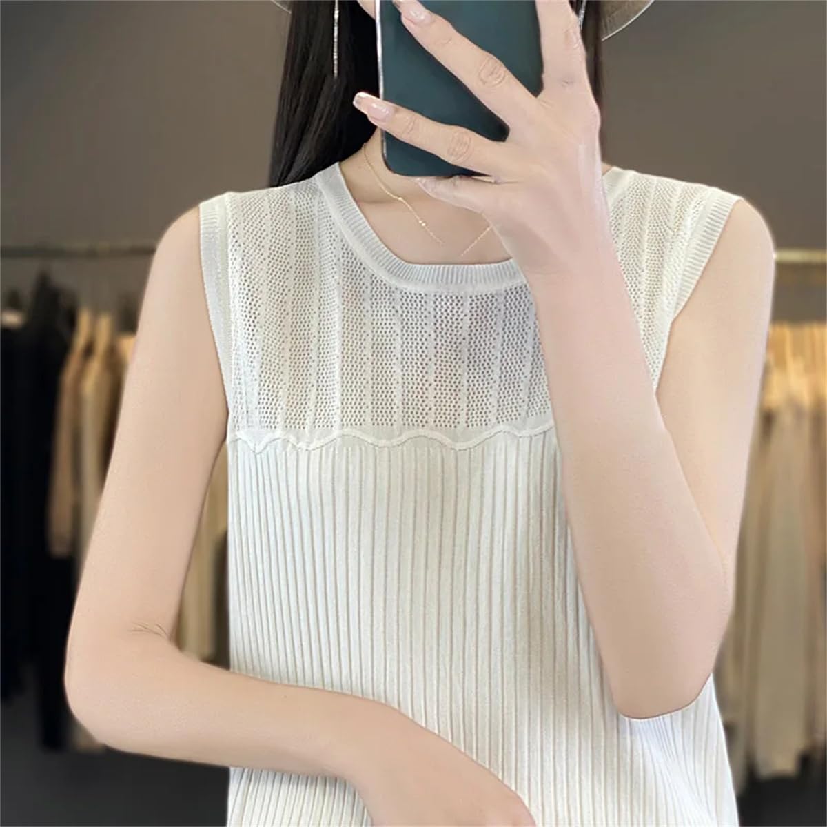 Camiseta Sin Mangas De Algodón De Verano para Mujer, Jersey Informal De Color Sólido con Cuello Redondo, Top Versátil Suave Y A La Moda