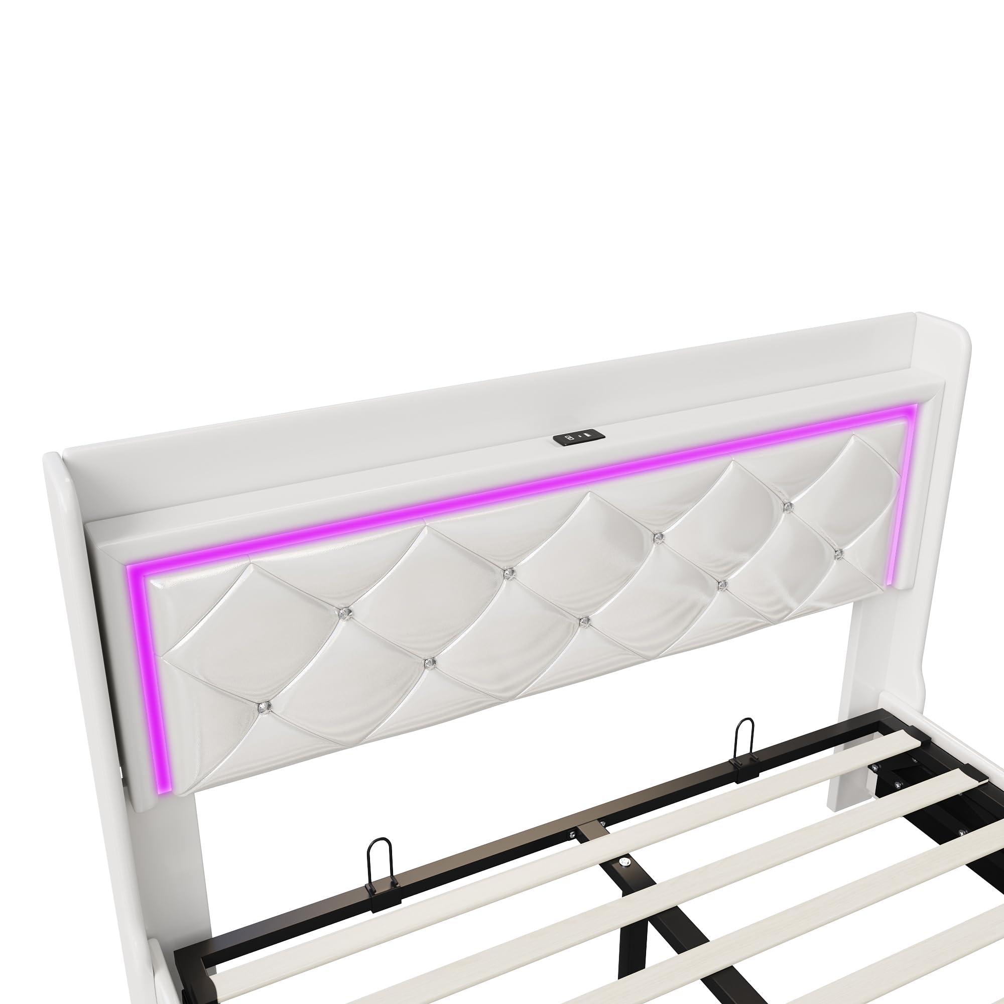 Letto baule 140 x 200 con rete a doghe LED e USB, letto matrimoniale 140 x 200 con contenitore e testiera per letti, letti imbottiti per 2 persone, telaio del letto 140 x 200 cm, pelle PU