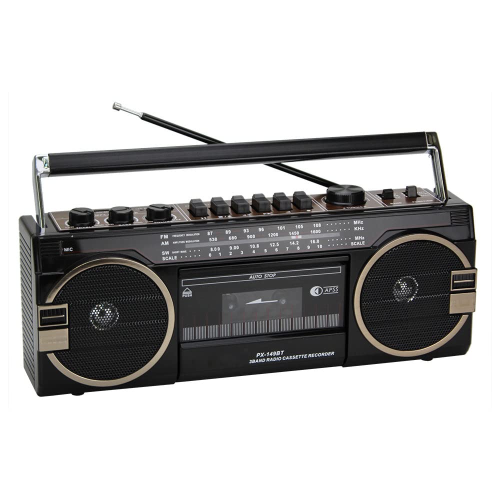 Radio Retro, Reproductor de Casete, Boombox Retro Bluetooth con Reproductor de Casete y Radio Am/FM, transmisión por Cable e inalámbrica con Altavoces duales, Estilo clás