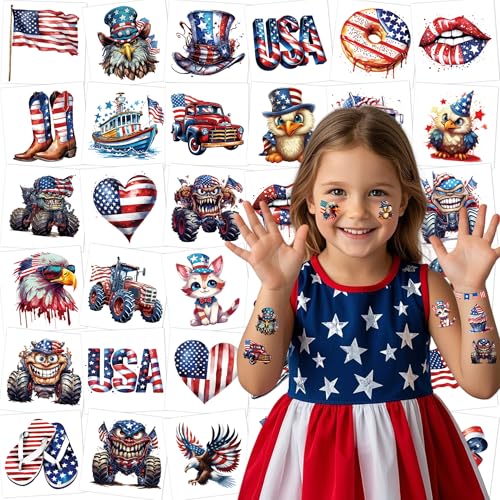 JoyfulGlam 4th of July Tattoos for Kids - American Flag