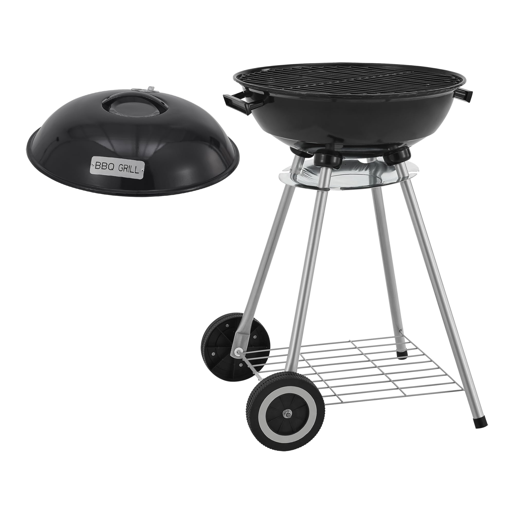 casa.pro Barbecue Sferico a Carbonella BBQ Grill Portatile Carrello Barbecue da Esterno Picnic BBQ con Coperchio Griglia in Acciaio Inox Ripiano 80 x 49 x 47 cm