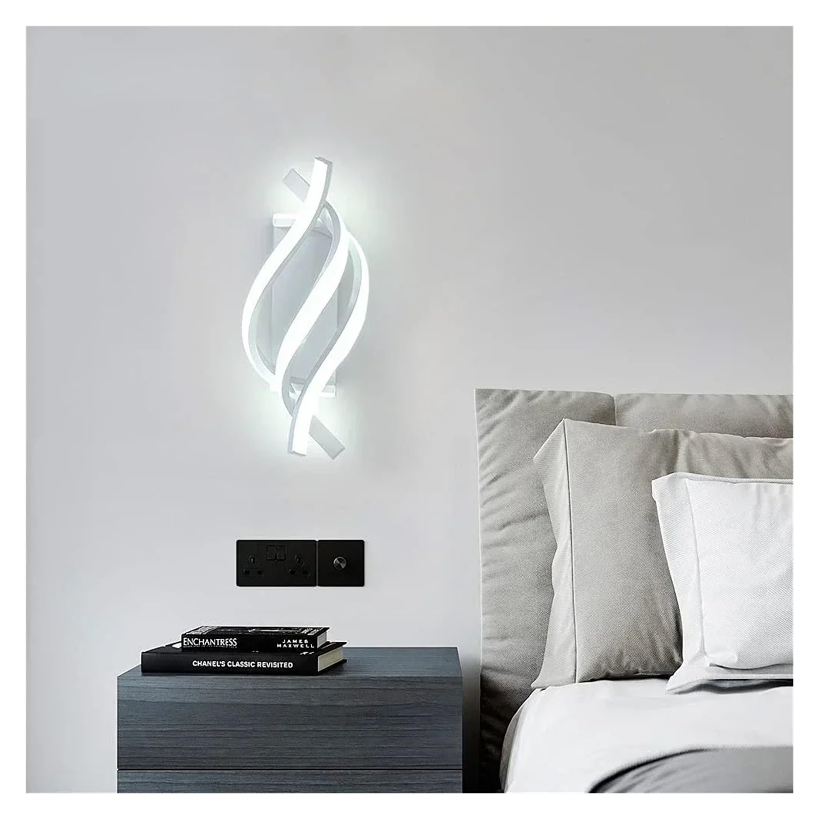 Luz LED para cuadros Lámpara LED de pared moderna con diseño curvo, lámpara en espiral for sala estar, dormitorio, cabecera, pasillo, decoración del hogar, accesorios iluminación(Black 1 Pcs)