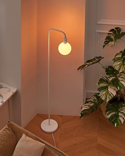 Miniatura 8 de ONEWISH Lámpara de pie para sala de estar, lámpara de pie minimalista con bombilla LED moderna, vidrio blanco esmerilado de 6 pulgadas, 1800 K
