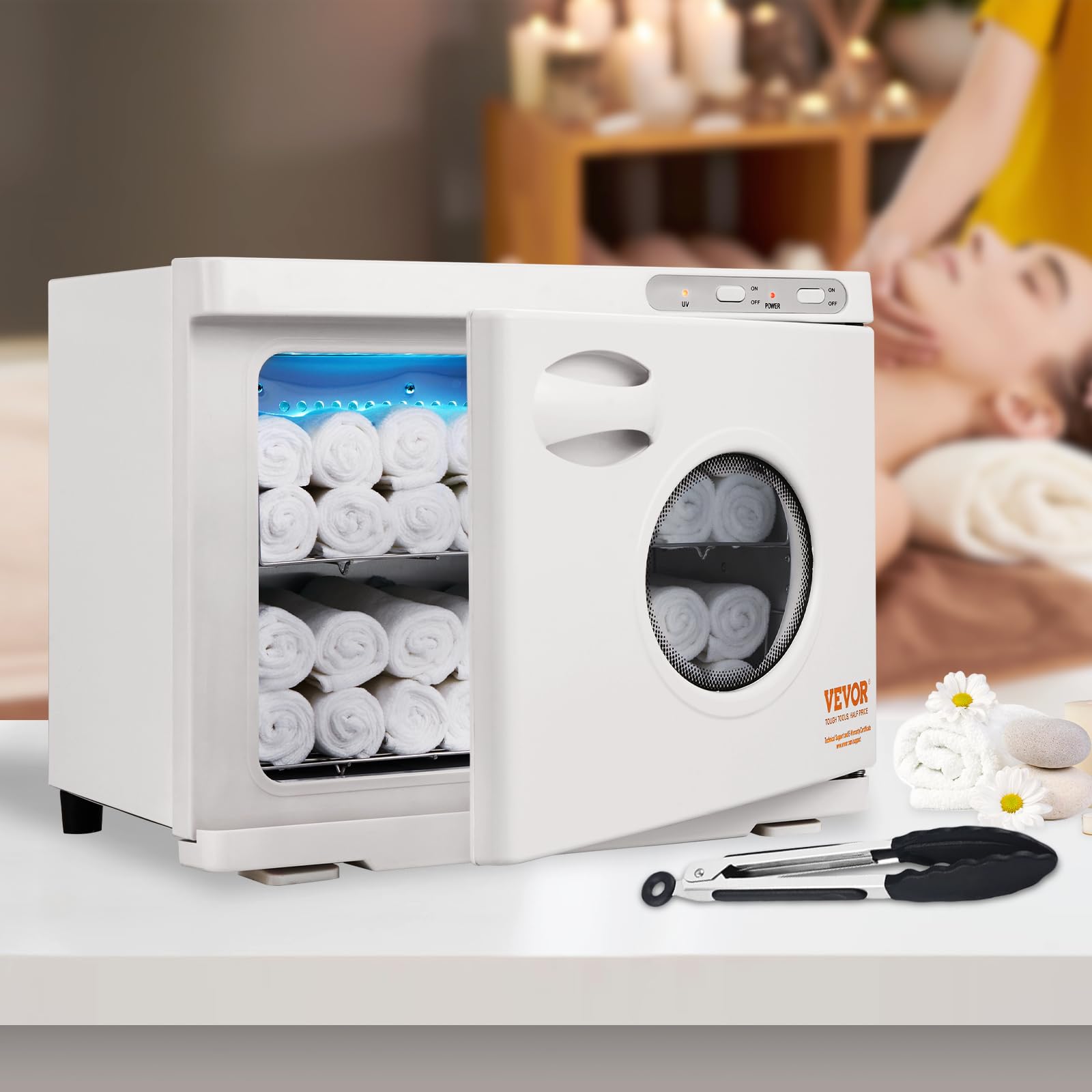 VEVOR Scaldasalviette Armadietto Sterilizzatore 23L con Luce UV 2 Ripiani con Griglia in Acciaio Inox, Scaldasalviette Riscaldamento per Asciugamani Armadietto da Spa Salone di Bellezza Bagno Hotel
