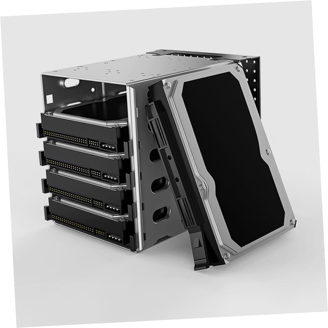 5 Inch Hard Drive Cage 5-Bay Mounting Bracket with Fan for PC Case 5.25 Inch Optical Drive Bay Conversion Compatible with Chia Hard Disks Storage Expansion Rack