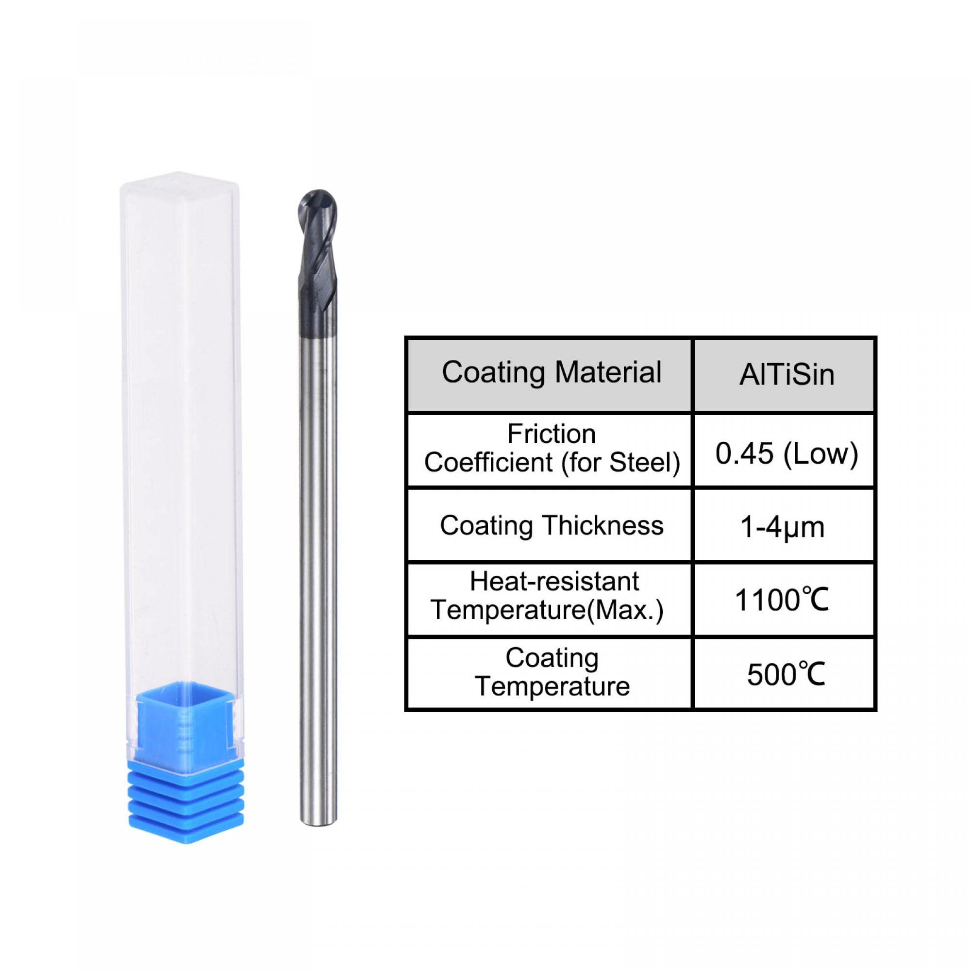 sourcing map Bille Nez Fraise à Queue 2mm Pointe Rayon Solide Carbure AlTiSin Revêtu CNC Routeur Bits 2 Cannelure Spirale Fraisage Fraise HRC45 avec 4mm Tige 100mm Longueur