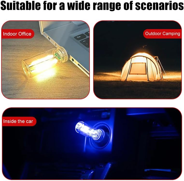 2 PCS Car Lights Interior, Plug-in Retro Car Atmosphere Lamp with Touch Dimmable, Portable Mini Glass Bottle LED Bulb Night Lights for Vehicle Hallway Camping Halloween Decoration (purple)