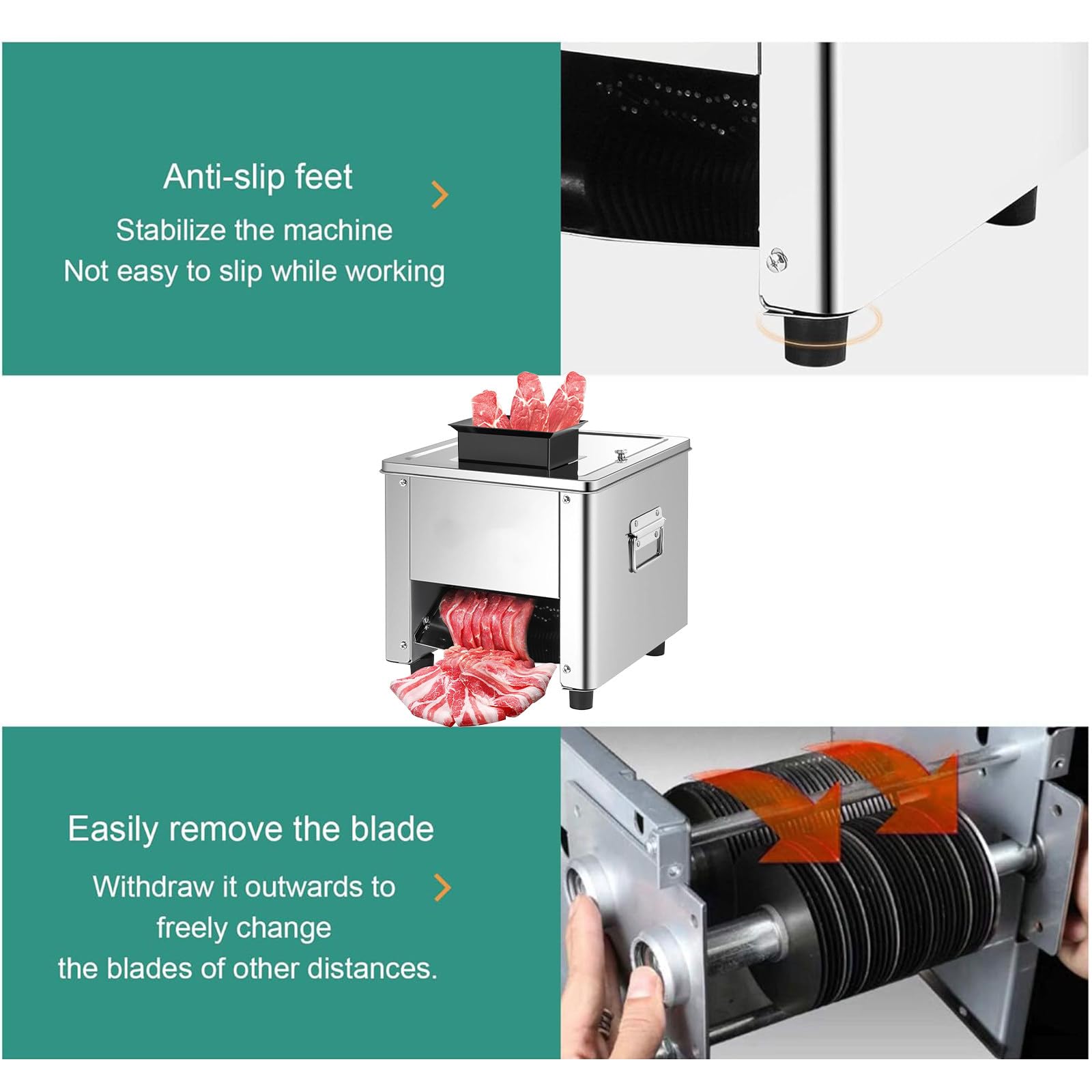 Máquina Cortadora De Carne De 850 W, Cortadora De Carne Cruda Comercial De Acero Inoxidable De 150 Kg/H para Cerdo Deshuesado, Pollo Y Pescado para La Familia.,