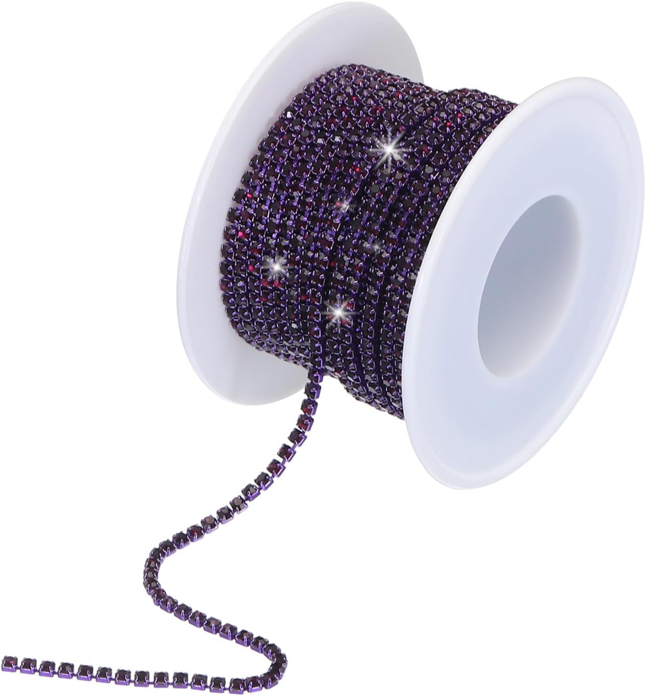 MECCANIXITY 10 Yard 2mm Crystal Rhinestone Diamond Close Chain Trim Trimming Claw Cup Chain for Sewing, Crafts, DIY Jewelry Wedding Decorations Dark Purple Gems Dark Purple Base