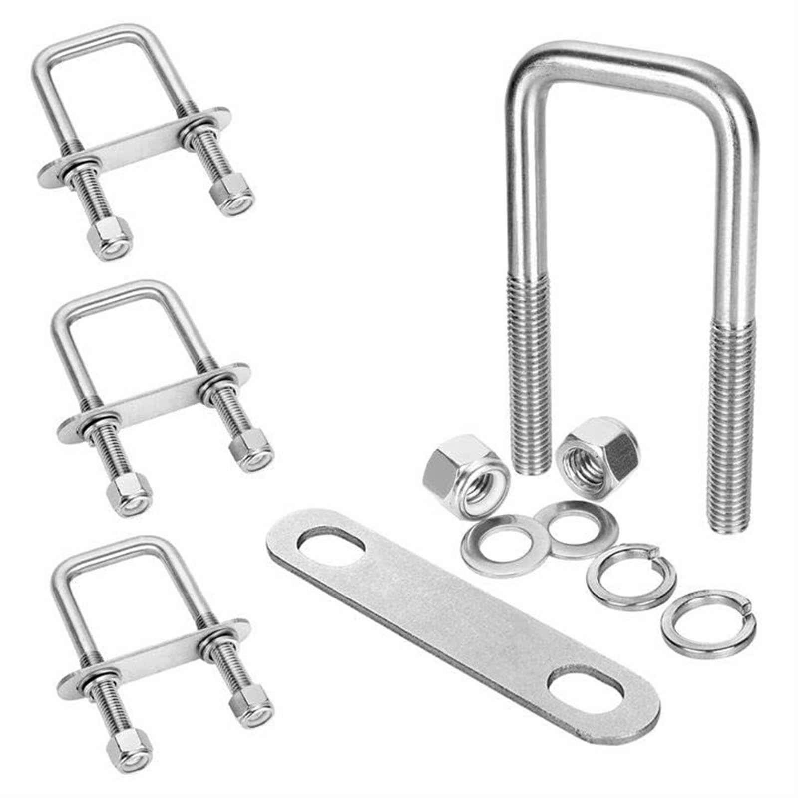THE WHITE SHOP 4Pack Square U-Bolts, 304 Stainless Steel U Bolts M12 with Washers & Nuts for Replacement Parts and Accessories for Ski Boat, Fishing Boat or Sailboat Trailer(115)