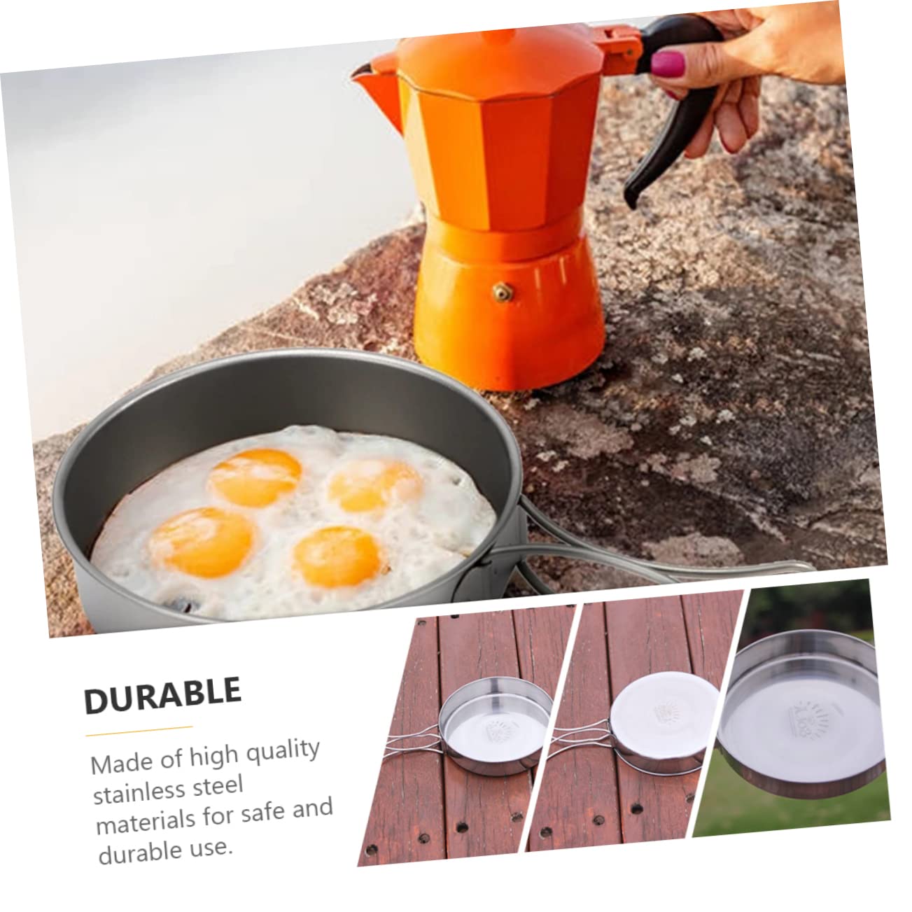 VANZACK Outdoor Pan Camping Cooking Pot Backpacking Cookware Outdoor Cookware Outdoor Cooking Pan Camp Cookware Pan Bbq Frying Pan Portable Cutlery Cooking Utensil Non-stick Pan Portable