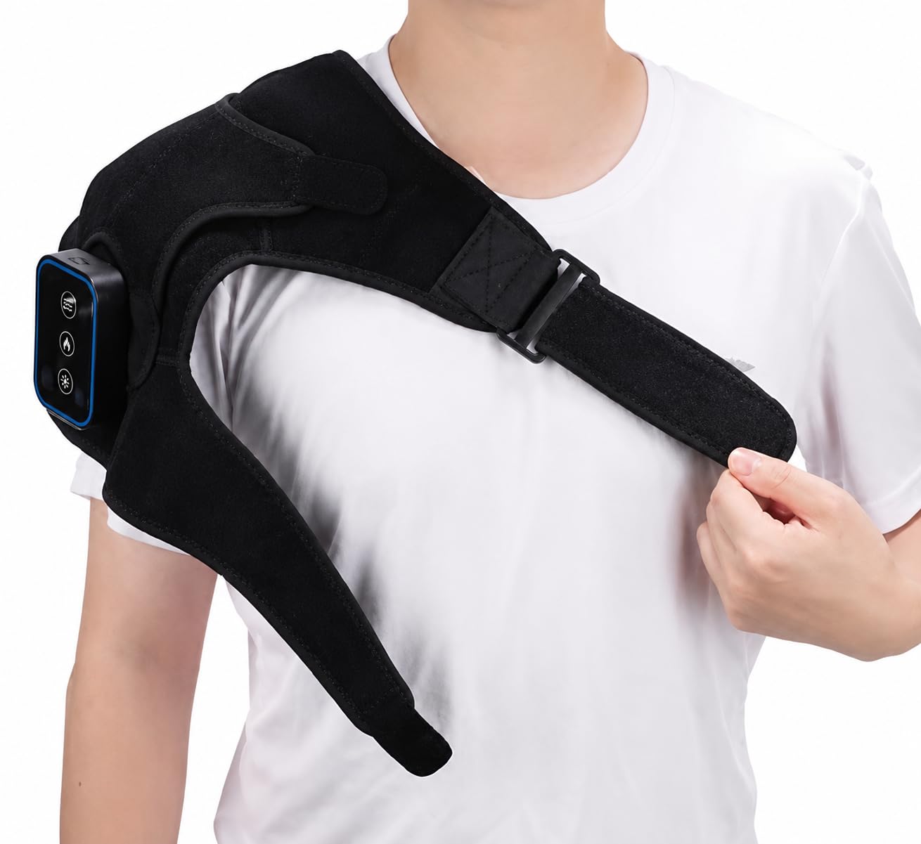Massageur d'Épaule Chauffant 3 en 1 avec Vibration – Thérapie Chaud/Froid, Écran LCD, 3 Niveaux de Massage, 40–70°C – Sangle Réglable