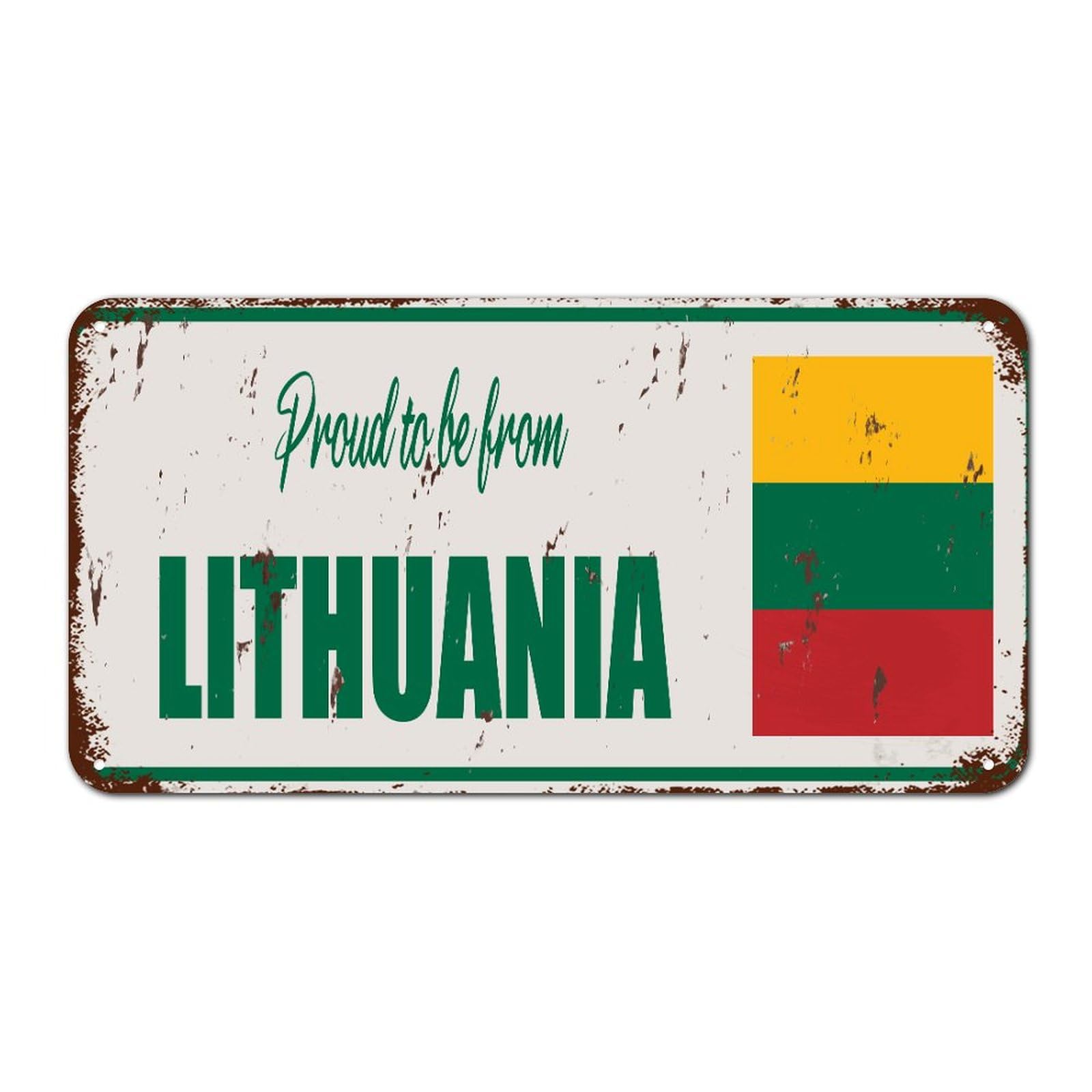 Yelolyio Proud To Be From Lithuania Metal Signs Outdoor Vintage Front Door Signs Lithuania Flag Wall Decor Country Souvenir Metal Plaque For Cabin Lounge Shop 6X12 Inch