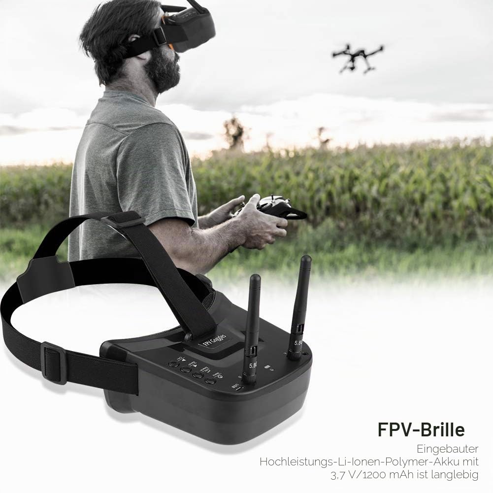 Schulzeit Fpv-drohnenbrille, Tragbare Fpv-brille Mit Geringer Verlustleistung Und Automatischer Suche 480 * 320 Display 5.8g Eingebauter 3,7-v-1200-mah-akku Für Modellflugzeugteile Den Außenbereich