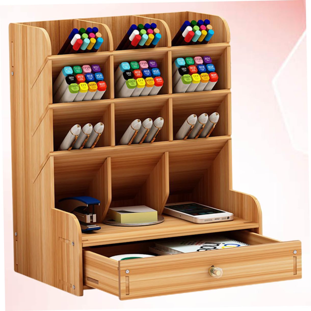 Didiseaon Portapenne in Legno Scomparti Multipli, Organizer da Scrivania | Ufficio e Casa, Capiente e Solido, Stile Moderno Creativo Vani Versatili per Accessori