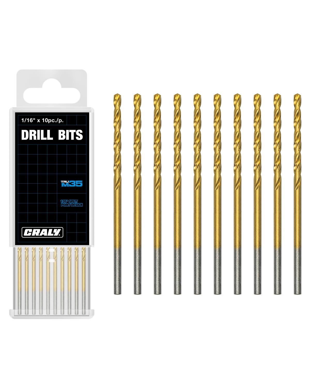 CRALY Brocas Jobber de 1/16 pulgadas, 10 piezas