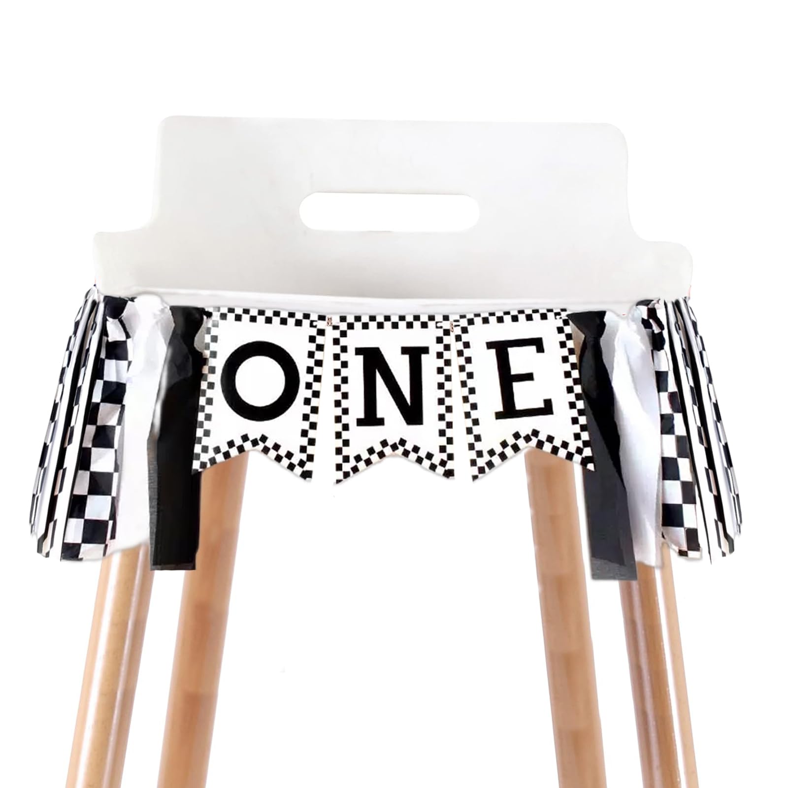 Race Car One High Chair Banner, Checkered Racing 1st Highchair Banner for Boys, Fast One Birthday Party Decorations, Black and White Race Car First