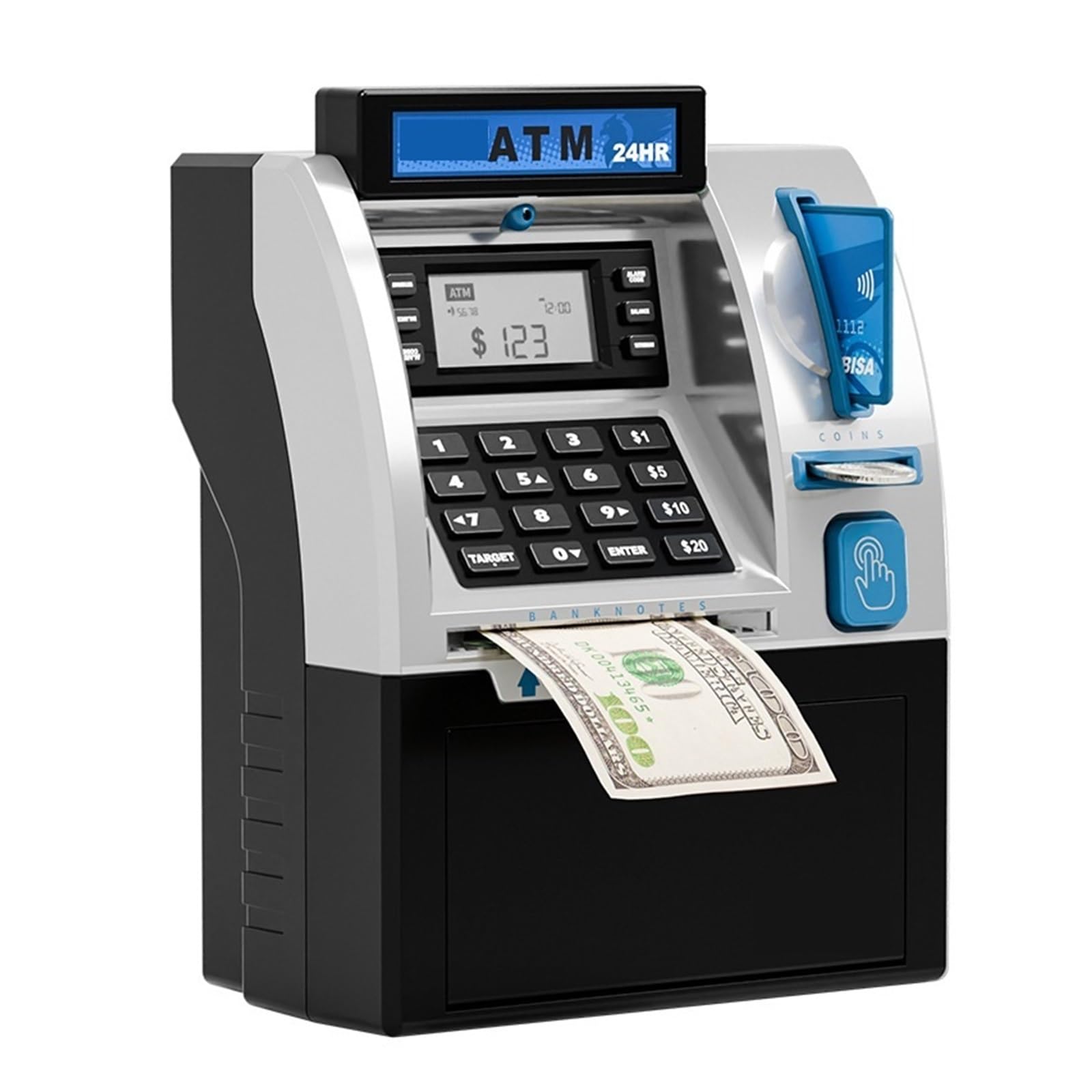 Contatore di denaro, Giocattolo di risparmio bancomat for bambini con smart card, contamonete e cassaforte password | Pink