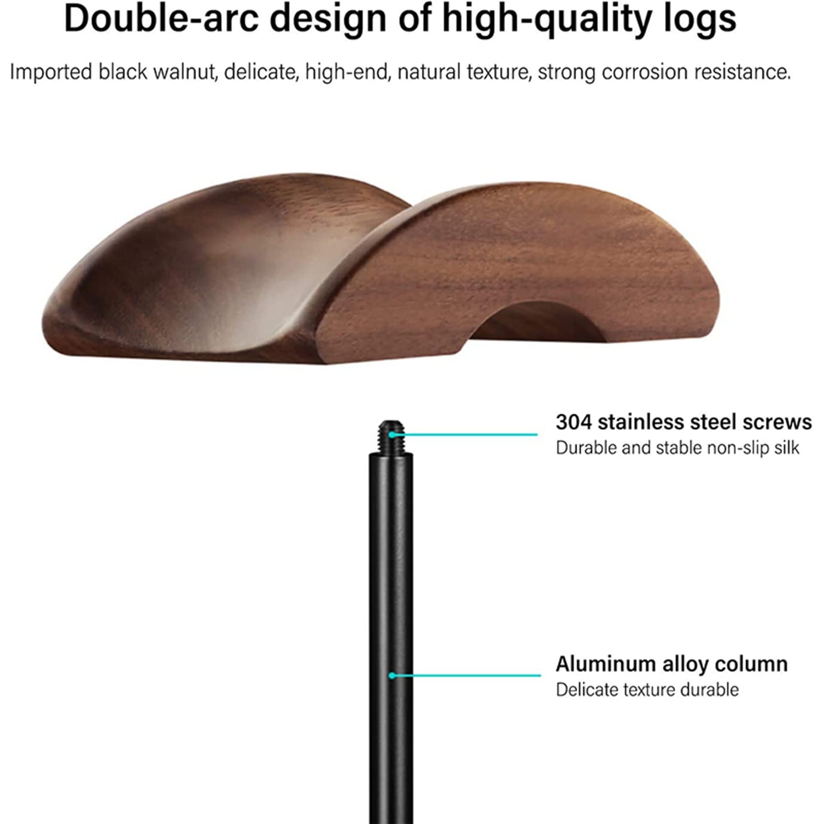 2X Supporto per Cuffie, Supporto per Cuffie nel Legno di Noce E Alluminio, Supporto per Cuffie da nel Noce Naturale con Base Pesante