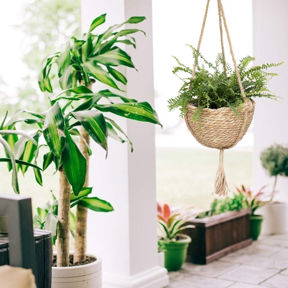 1 pièce Panier de jardinière suspendu Corde de jute tressée Cintre de plante d'intérieur Porte-plantes à suspendre Fleurs Organisateur de stockage Décoration de la maison