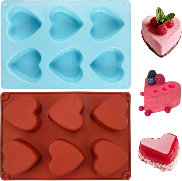 2 Pièces Moules en Silicone Coeur, Moule Silicone Coeur Patisserie, Moule en Silicone en Forme de Cœur pour 6 Cavités pour Pudding, Gelée, Gâteau, Chocolat, Glaçons, Savon - 1