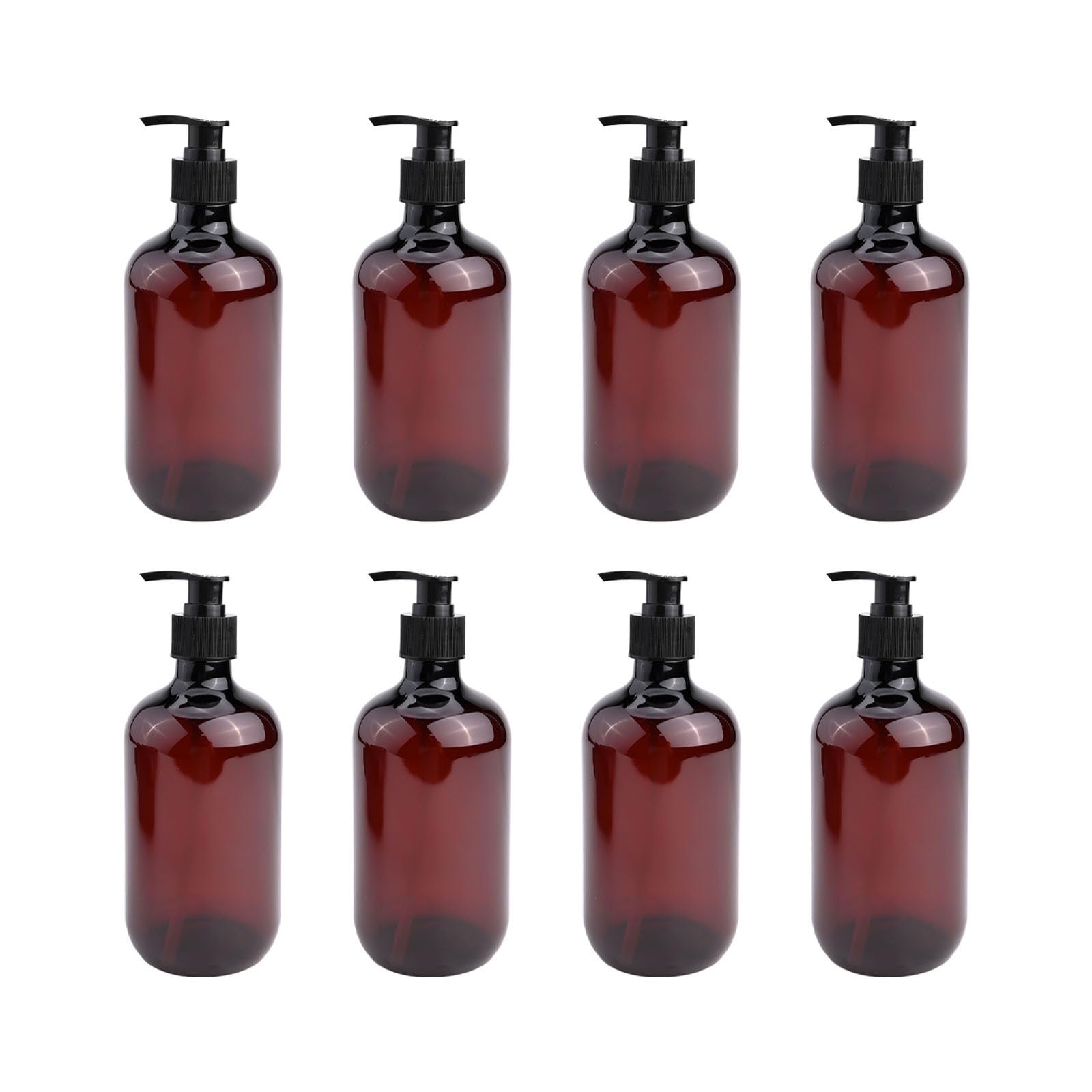 Paquete de 8 botellas vacías de PET marrón de 500 ml con bombas de loción negra, dispensadores recargables para champú, acondicionador, gel de baño, salón y uso doméstico