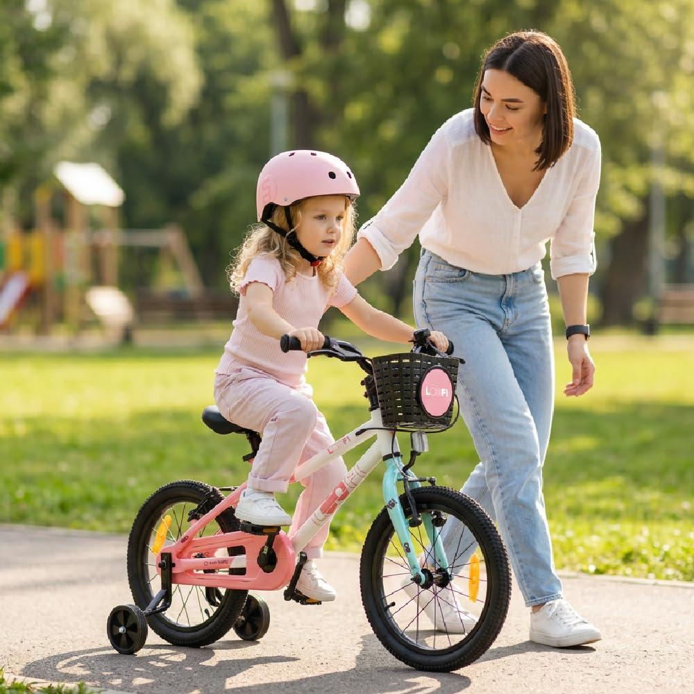 sun baby Bicicletta Bambini LOOFI 12 14 16 Pollici, Bambina e Bambino 2-6 Anni, Max 50 kg - Telaio leggero in alluminio, con rotelle, cestino, campanello, adesivi