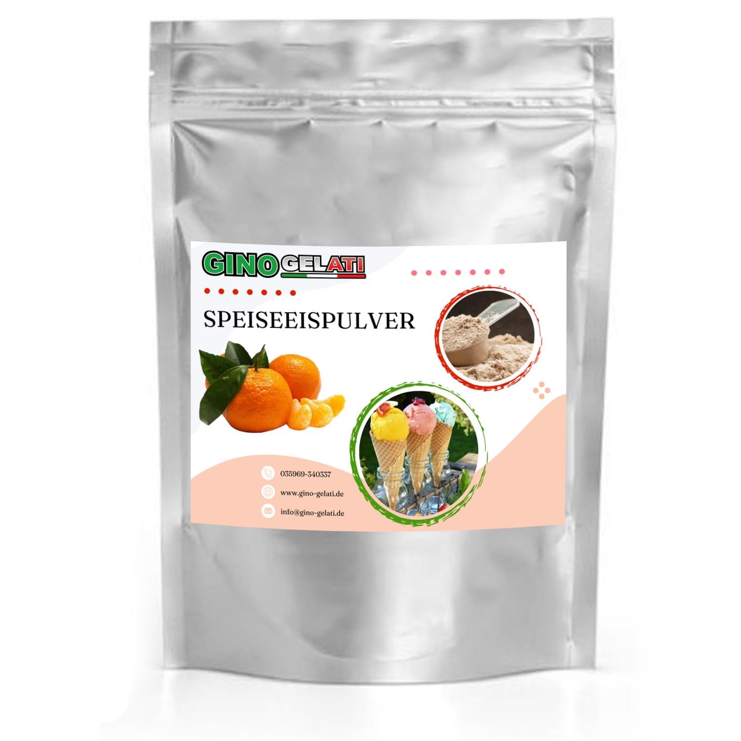 Gino Gelati fruchtiges Eis Speiseeis Pulver, verschiedene Geschmackssorten, schnelle und einfache Zubereitung, für Gastronomie und private Küche, Made in Germany (10 Kg, Mandarine)