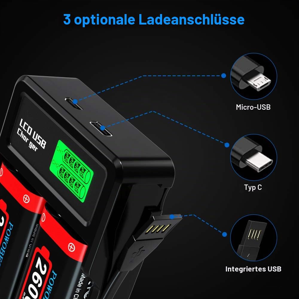 Controller wiederaufladbarer Akku（2 * 6240mWh） kompatibel mit alle Xbox One und Xbox Serie X|S Controller,Core Wireless Controller mit 2 wiederaufladbarer Batterie und LCD Ladegerät