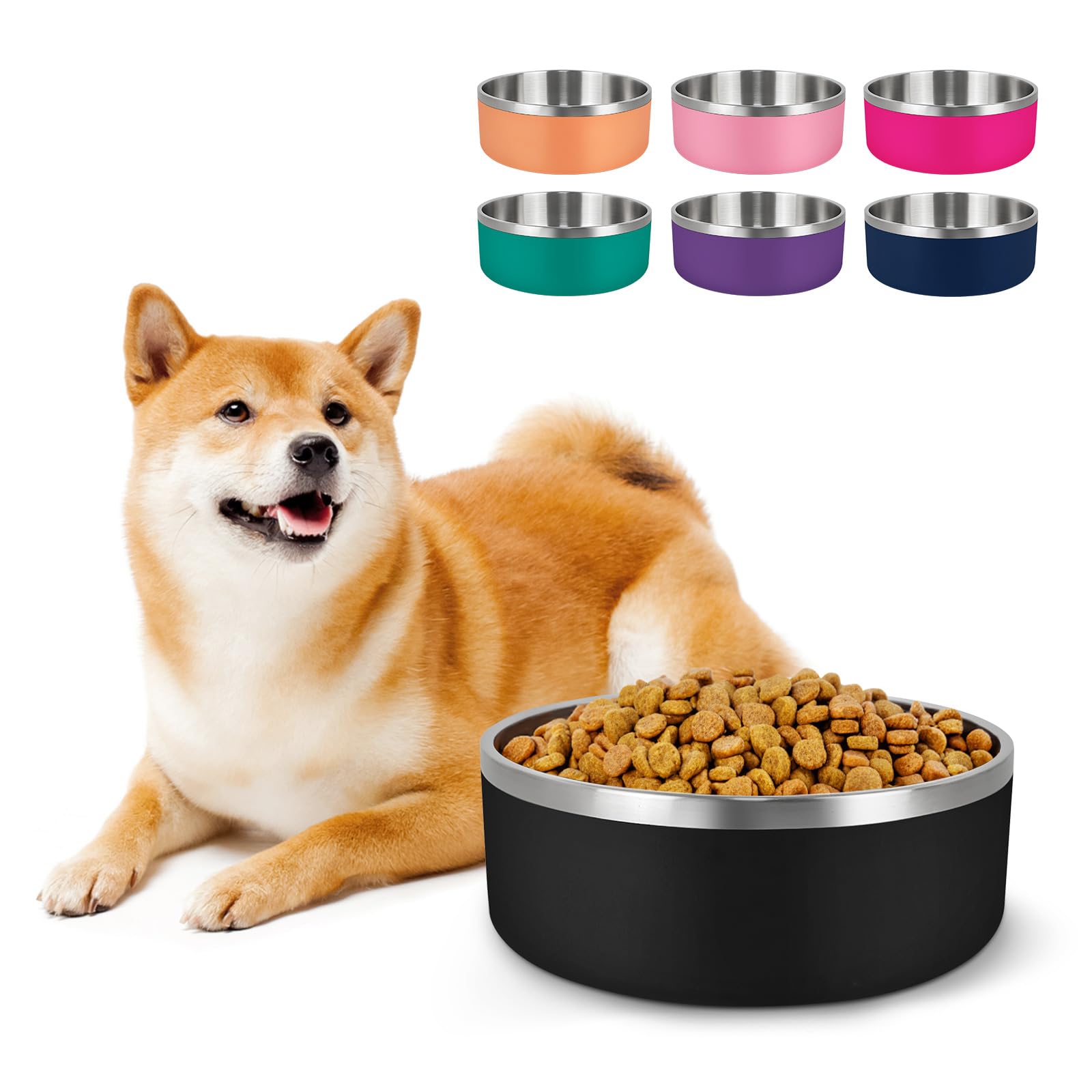LIHONG Dog Bowls,Stainless Steel Dog Bowls for Small Medium Sized Dogs Non Slip,Insulated Dog Bowl,Pet Bowl for Food and Water,Rustproof(40oz,Medium,Pink) — image 1