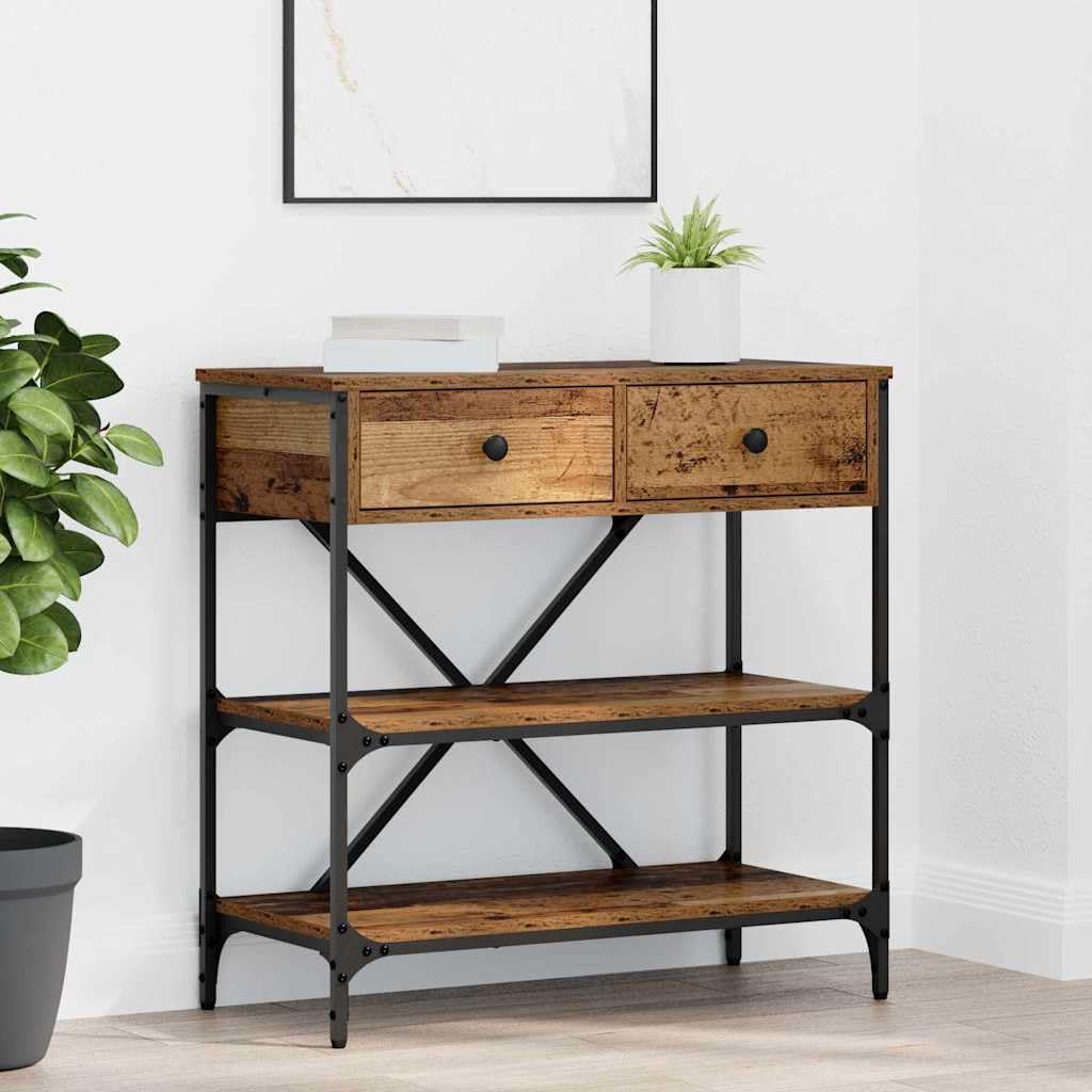 SXZenSpace Console Table with Drawer Brown Wood 100x34.5x75 cm, Slim Hallway 2 Drawers & Shelves, Modern Narrow Side for Living Room Corridor Bedroom