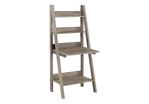 Monarch Specialties Ladder Desk-Bookcase-Wall Bookshelf-Stand Shelf, 61" H, Dark Taupe