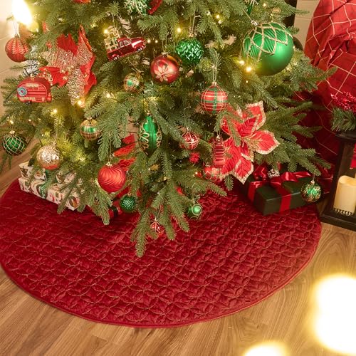 Valery-Madelyn-Christmas-Tree-Skirt-for-Tree-Decorations-36-Inch-Fabric-Luxury-Red-Gold-Medium-Xmas-Velvet-Tree-Skirt-with-Embroidery-Patchwork-Tassels-for-Tree-Merry-Christmas-Party-Decor Valery Madelyn Christmas Tree Skirt for Tree Decorations 36 Inch Fabric Luxury Red Gold Medium Xmas Velvet Tree Skirt with Embroidery Patchwork Tassels for Tree Merry Christmas Party Decor
