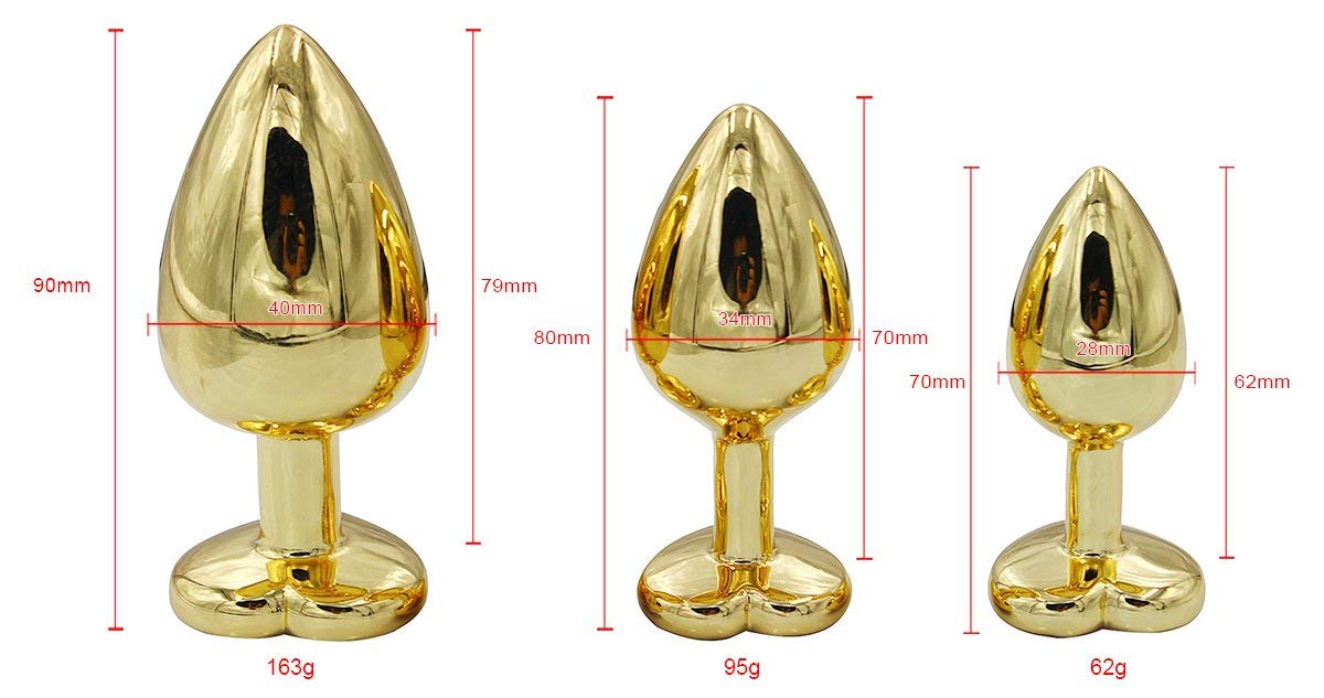 3Pcs Anal Plug Sex Toys, Metal Anal Butt Plugs Training Kit with Heart-Shaped Jewelry Base Adult Sex Toys & Games for Women Men Couples Beginners Large/Medium/Small,: Golden Red
