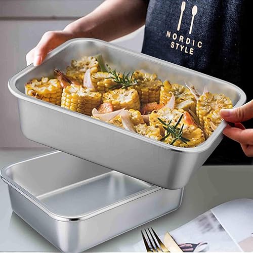 Miniatura 6 de TeamFar Juego de 2 moldes para lasaña para brownie, rectangulares de acero inoxidable, resistentes y saludables, fáciles de limpiar y aptos para