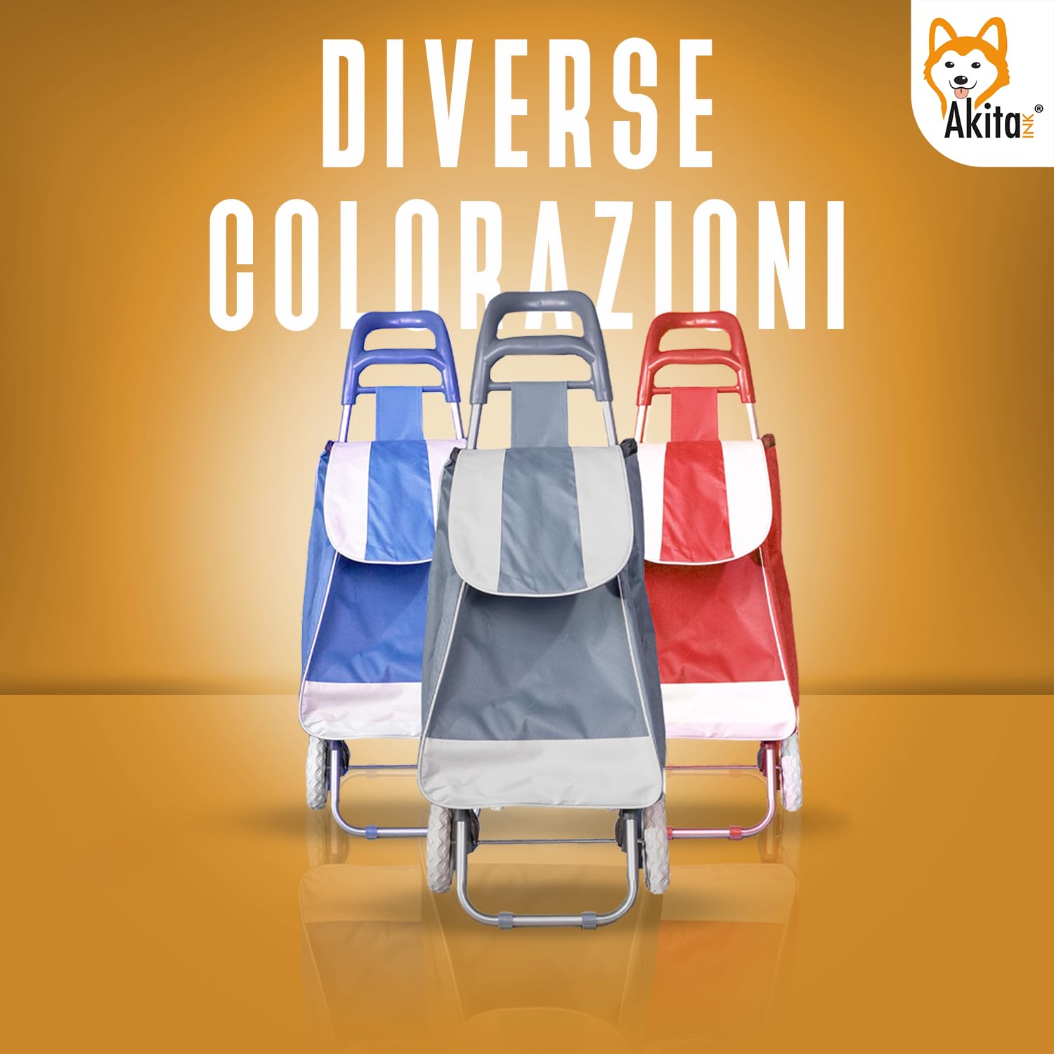 Akitaink Carrello Portaspesa leggero 42L, Design Italiano, 1.5 kg, Tasca con Zip, Antipioggia, Trolley porta spesa leggero impermeabile 95x35x28 cm
