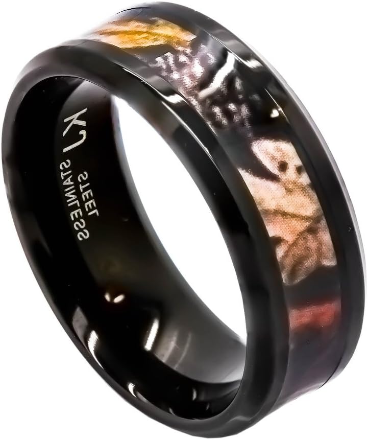 3 Pieces Wedding Engagement Ring Set for Him and Her – Black Spinel Engagement Ring for Her - Camo Black Plated Wedding Bands for Him and Her - Ideal for Daily Wear w/Wooded Inlay