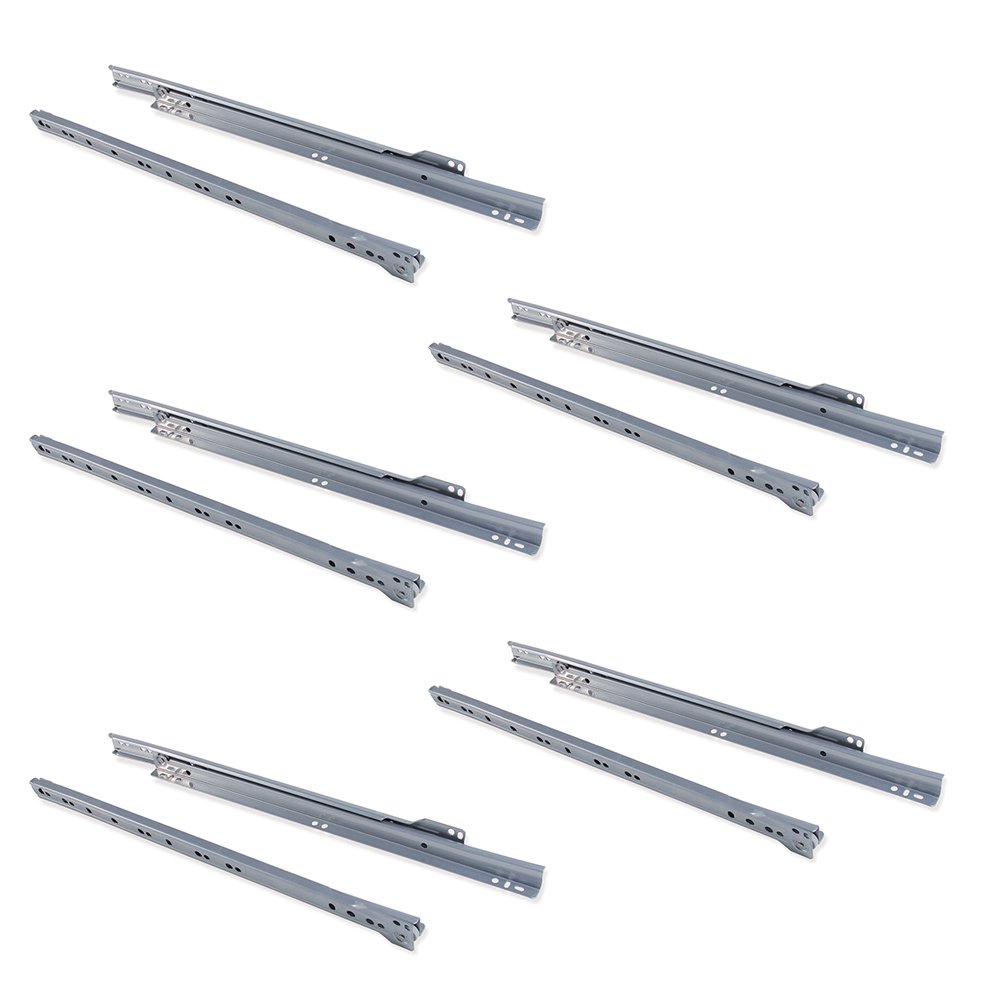 Emuca Grey - Drawer Runners 400Mm With Partial Extension In Silver Colour, Set Of 5 Sliders For Drawer