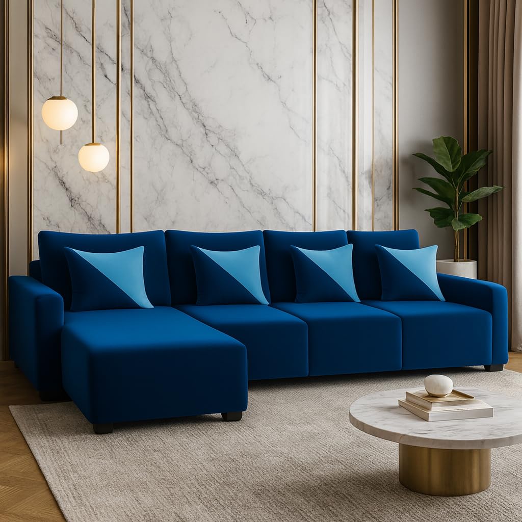 Siberian 6 Seater LHS L Shape Sofa Set | Soft Velvet Suede Fabric | Modern Design | Plush Comfort Cushions for Living Room (Dark Blue) Siberian 6 Seater LHS L Shape Sofa Set | Soft Velvet Suede Fabric | Modern Design | Plush Comfort Cushions for Living Room (Dark Blue)