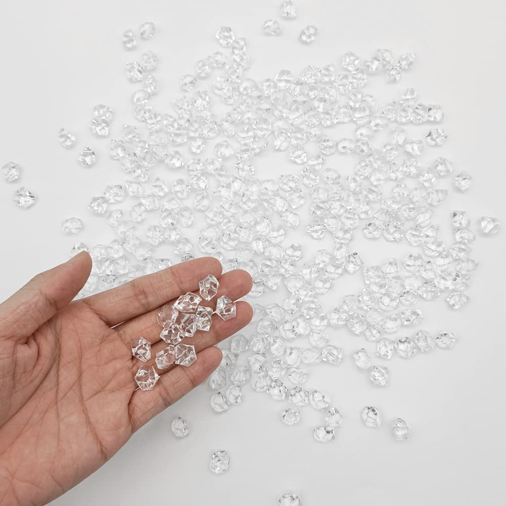 900 sztuk przezroczyste fałszywe lody diamenty plastikowe wielokrotnego napełniania kostek lodu, do wypełnień wazonów dekoracja stołu do domu dekoracja weselna (12 × 14 mm)