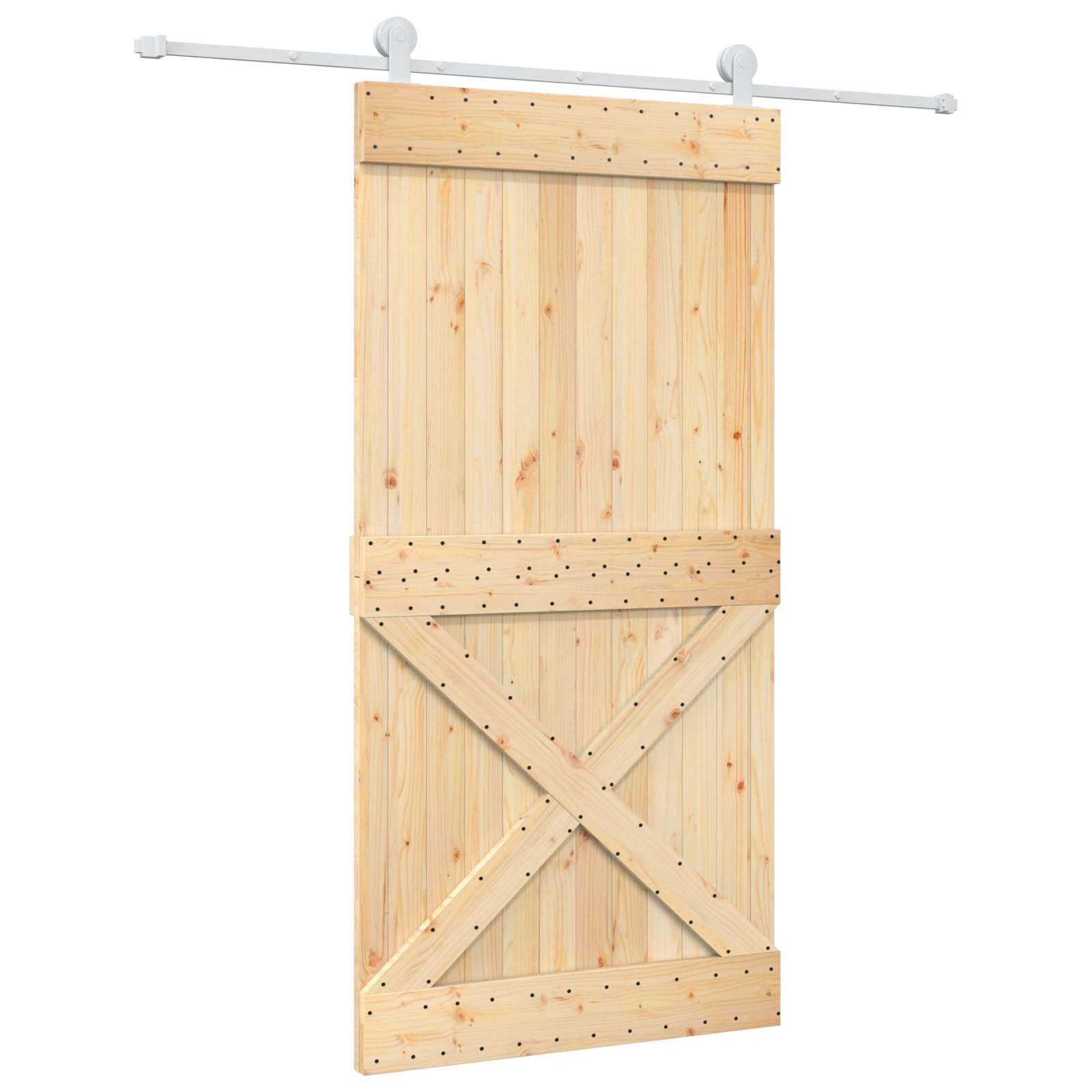 Porta scorrevole in legno massello di pino 100 x 210 cm | Binario in acciaio, scorrimento superiore, salvaspazio, finitura naturale