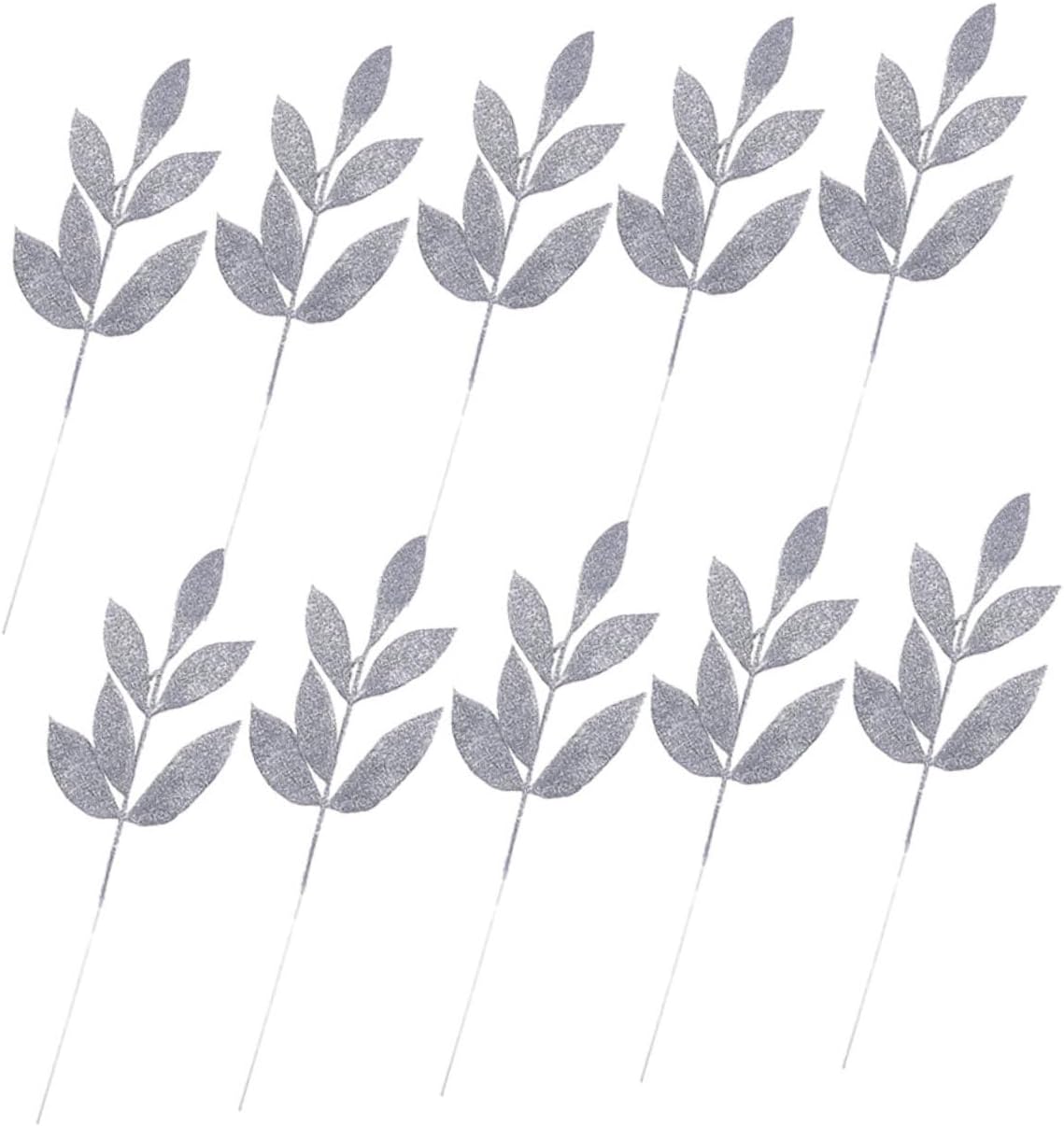 10pcs Christmas Glitter Leaves Picks Artificial Wreath Decoration for Festive Floral Arrangements Shiny Picks for Christmas Tree Garlands and Holiday Parties