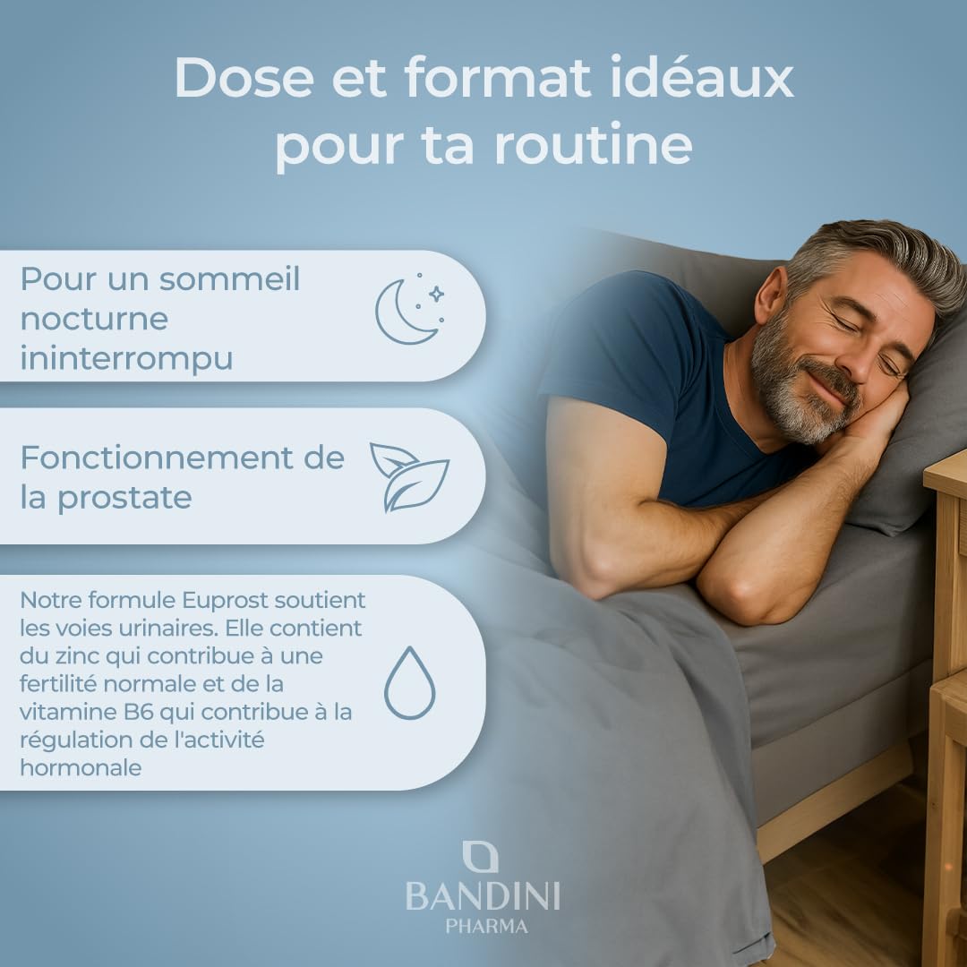 Bandini® Euprost Serenoa Repens 180 gélules | Palmier nain (Saw Palmetto), Graines de Courge, Ortie, Zinc, Vitamine D3 & B6 | Confort Urinaire hommes | Extrait 20:1 standardisé à 30% en acides gras