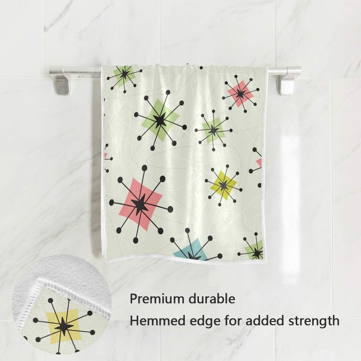 senya Vintage Atomic Stars Hand Towel Ultra Soft Luxury Towels for Bathroom 30"x15" - Image 2