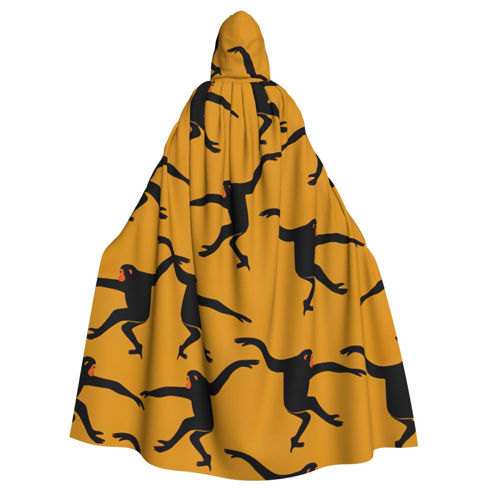 Cape médiévale noire à capuche finitions soignées imprimé Gibbon - 8